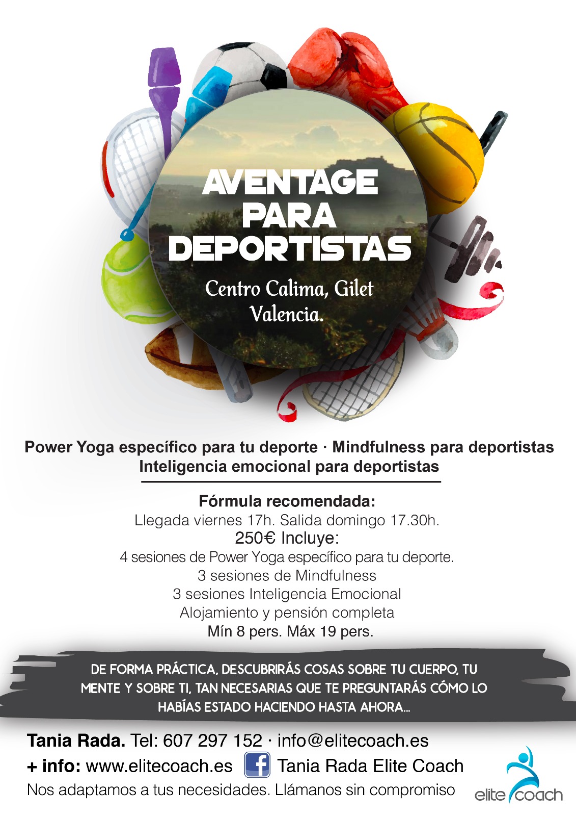 Cartel de Aventage para deportistas en Centro Colinas, Gilet (Valencia): power yoga, mindfulness e inteligencia emocional para deportistas